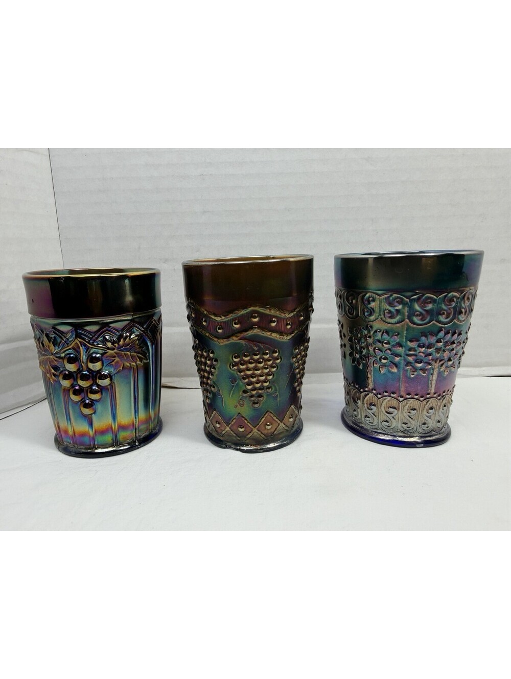 Antique Fenton Northwood Iridescent Carnival Glass Tumblers Floral Lot